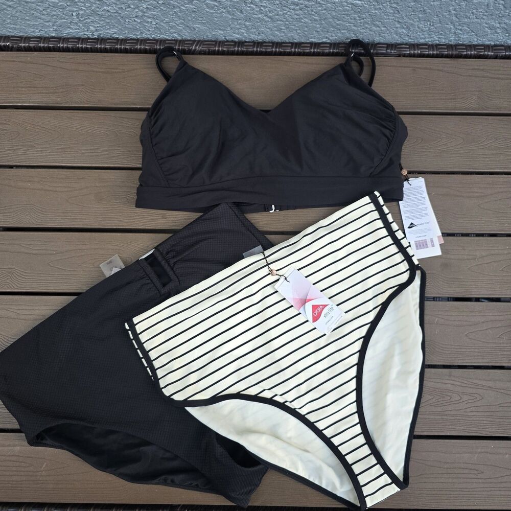 CALIA Womens Black Rouched Strappy Top & Bundle Bikini Bottom Sz XXL New
